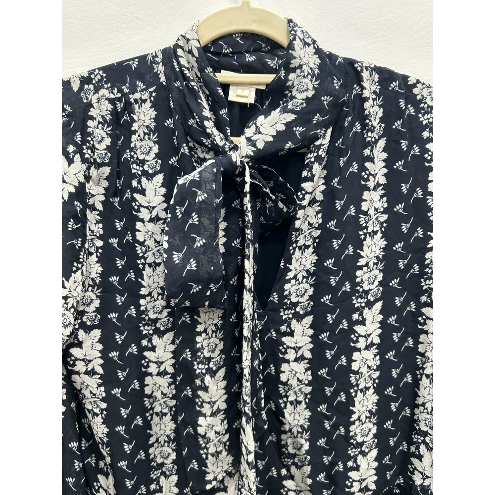 Shoshanna Holley Dress Womens 2 Navy White Floral Silk Tie Neck 3/4 Sleeve Mini - Picture 7 of 12
